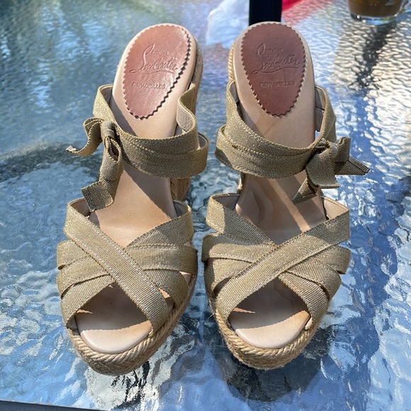 Christian Louboutin Delfin Espadrille wedges gold ribbon size 38 - Picture 3 of 5